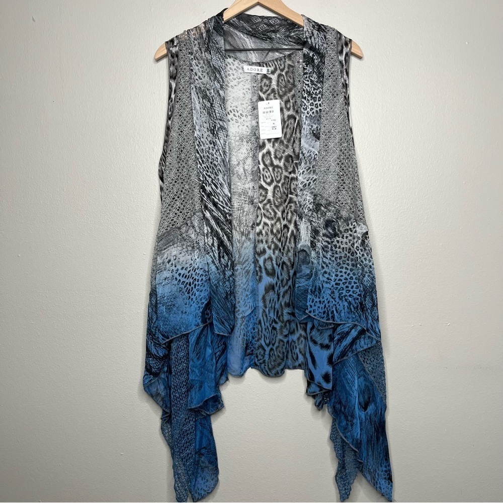NEW Adore Women Duster Cardigan XL Snake‎ Animal Print Dip Dye Handkerchief Gray
